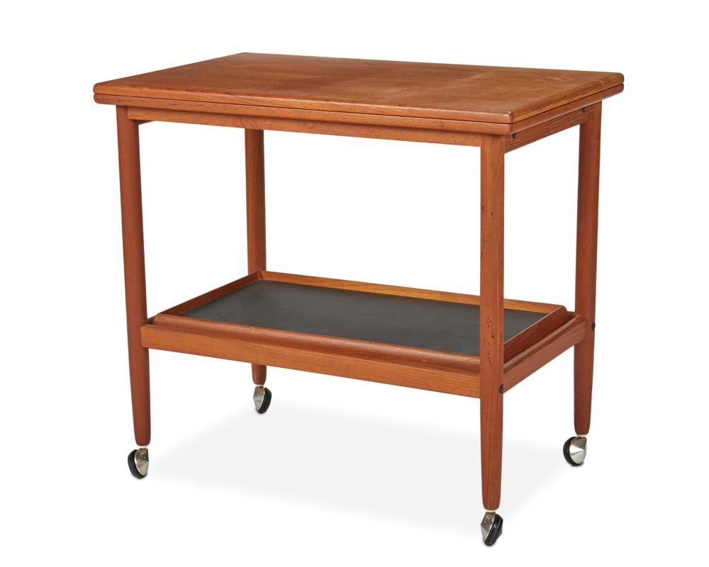 Appraisal: A Danish modern teak flip-top mobile bar cart Mid- th