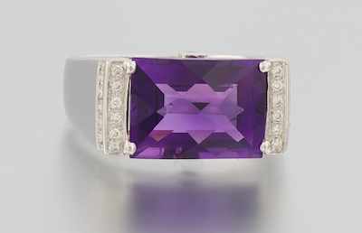 Appraisal: A Ladies' Amethyst and Diamond Ring k white gold ring