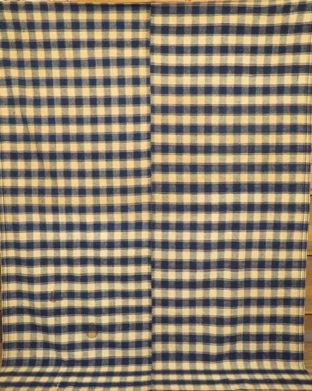 Appraisal: EARLY LINEN WOOL WEAVE PLAID BLANKETca center seam assembled blanket