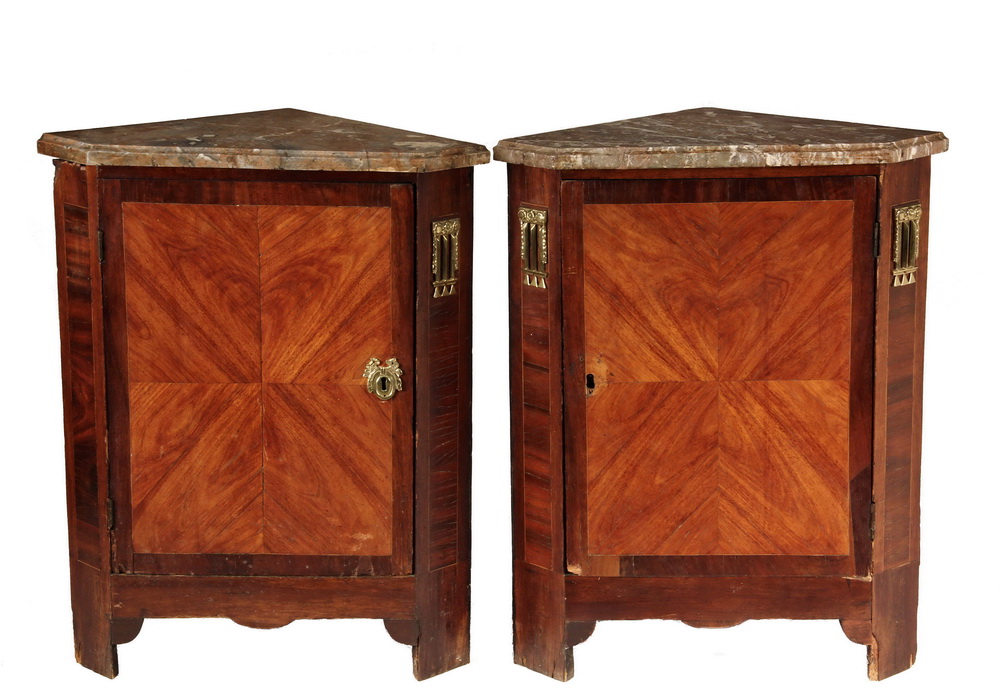 Appraisal: PAIR OF ITALIAN MARBLE TOP CORNER CABINETS - Late th