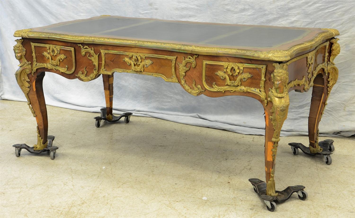 Appraisal: Louis XV Style Gilt Bronze Mounted Mahogany Bureau Plat th