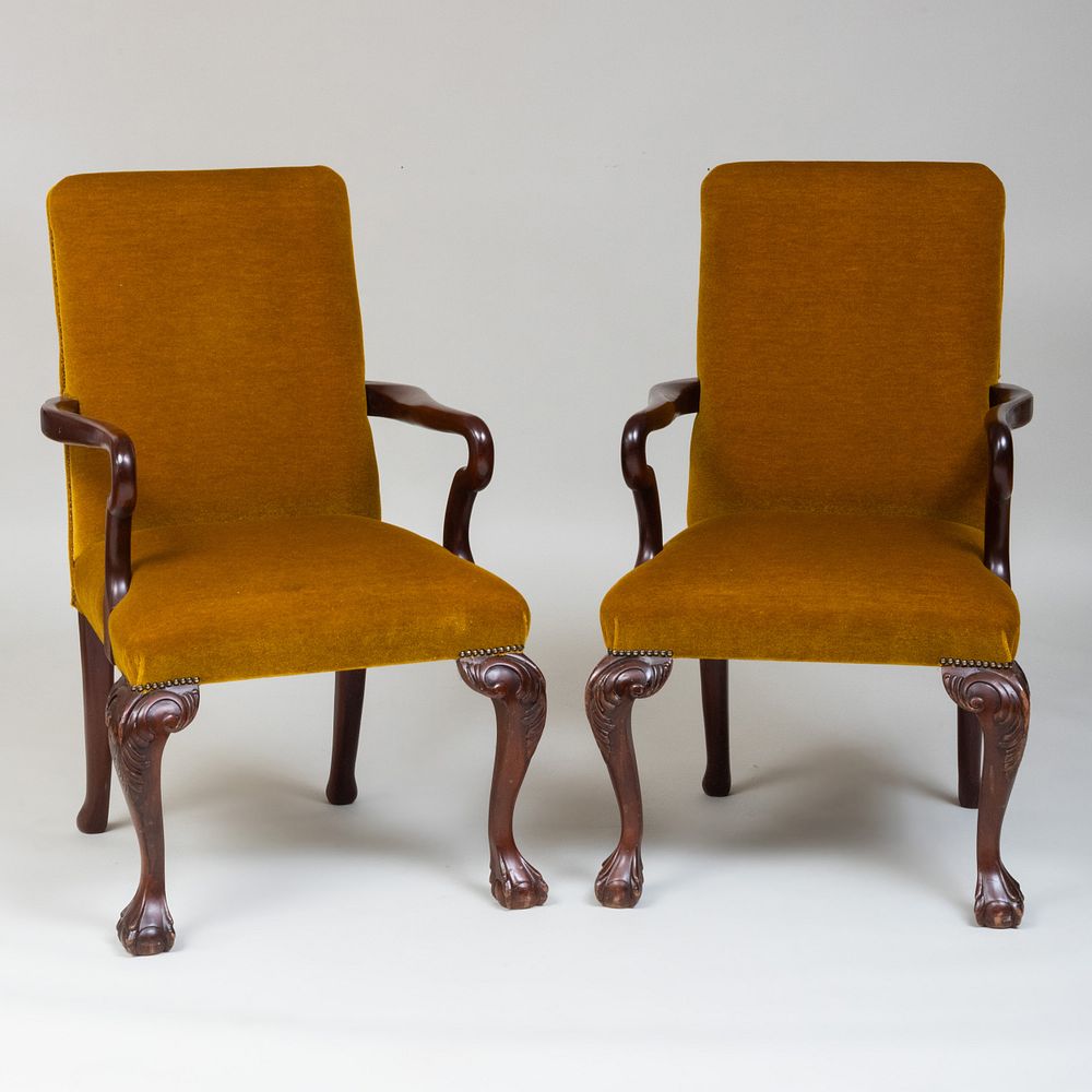 Appraisal: Pair of George III Style Mahogany Open Armchairs of Recent