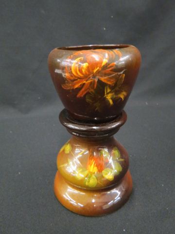 Appraisal: Art Pottery Miniature Jardiniere Pedestal Louwelsa type florals overall excellent