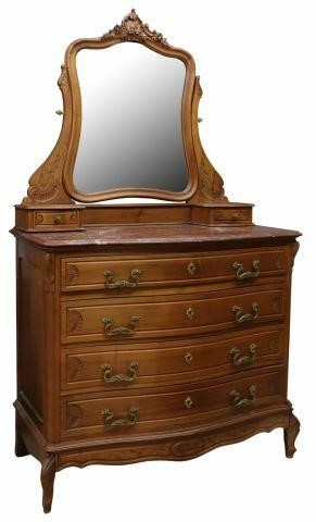 Appraisal: Louis XV style walnut mirrored dressing commode early th c