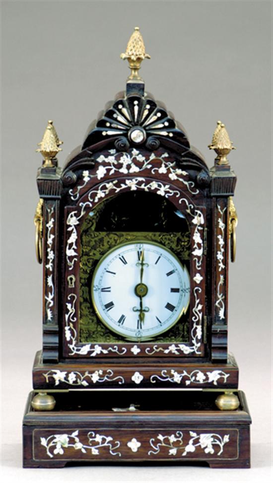 Appraisal: Chinese inlaid rosewood bracket clock circa molded arch top with