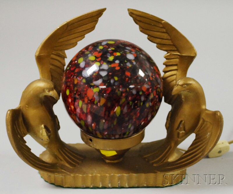 Appraisal: Art Deco Gold-painted Metal Figural Birds Table Lamp with End-of-day