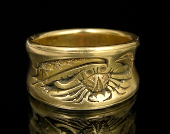 Appraisal: k Yellow Gold Ring with Crab Design Signed Very unusual