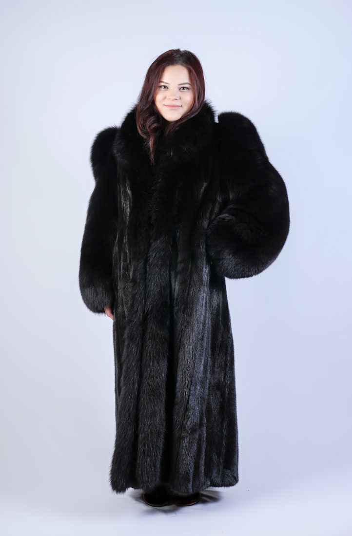 Appraisal: FULL LENGTH BLACK MINK COAT WITH BLACK FOX SLEEVES TRIM