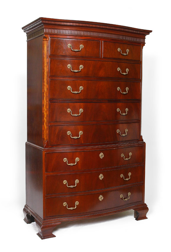 Appraisal: BAKER FURNITURE MAHOGANY CHIPPENDALE STYLE TALL CHEST Shaped front with