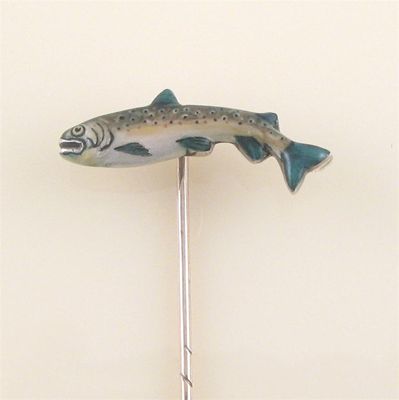 Appraisal: A gold pin mounted with a trout with enamel decoration