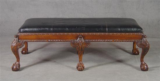 Appraisal: Mahogany Chippendale Style Upholstered Bench Late th Century Leather cover