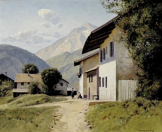 Appraisal: Niels Walseth Danish - QUIET MOUNTAIN VILLAGEoil on canvas framed