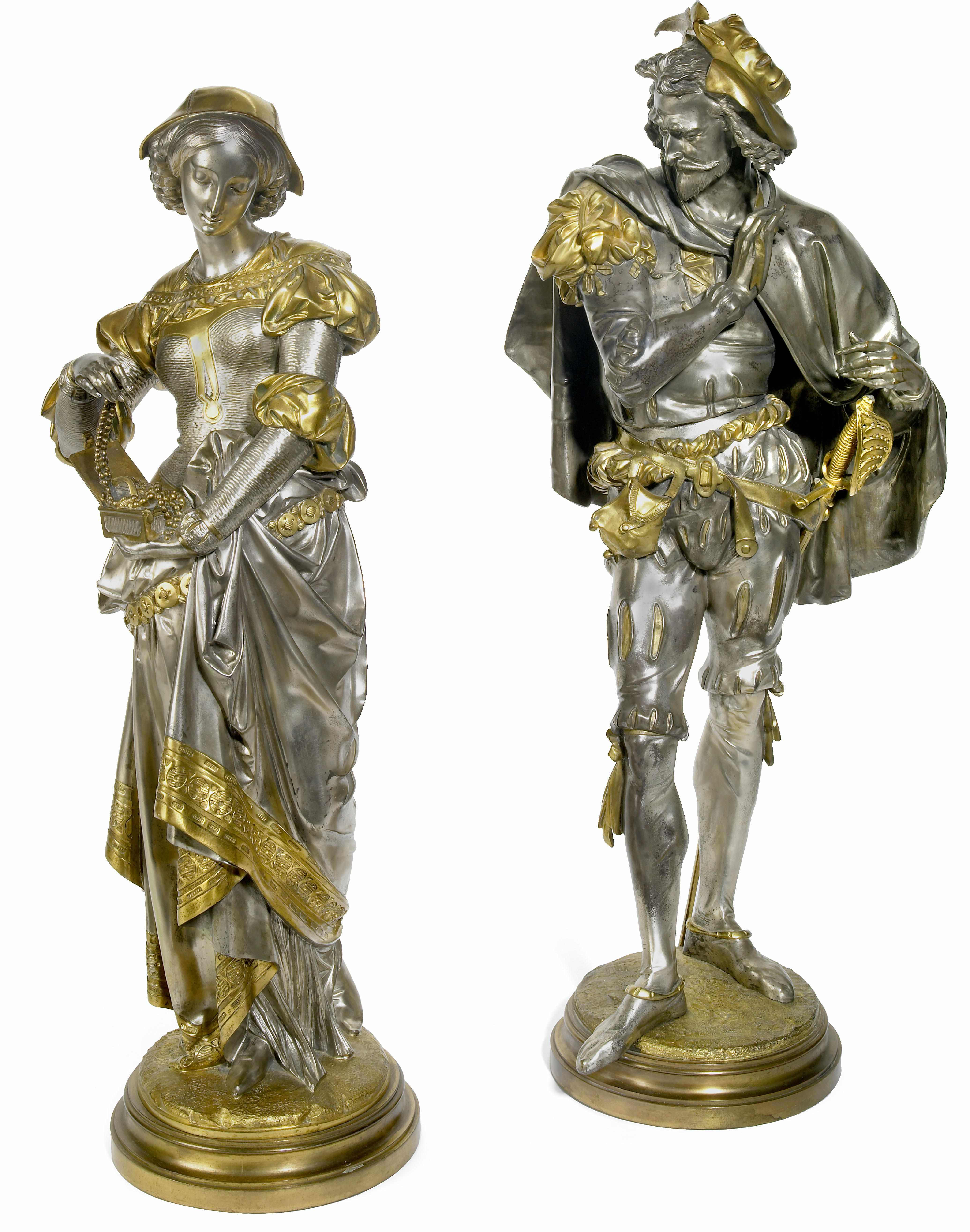 Appraisal: A pair of French gilt and silvered bronze figures cast