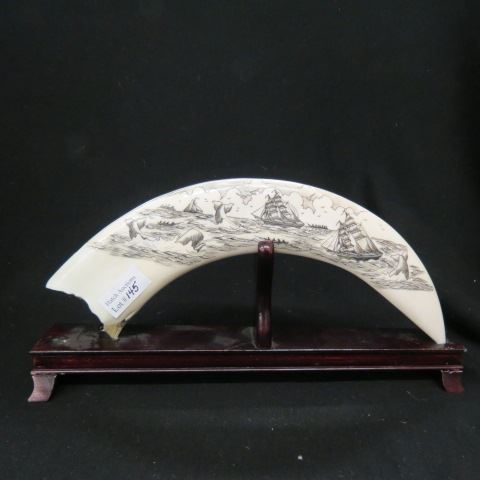 Appraisal: Scrimshaw Ivory Tuskwith whaling scene artist signed Michell on custom