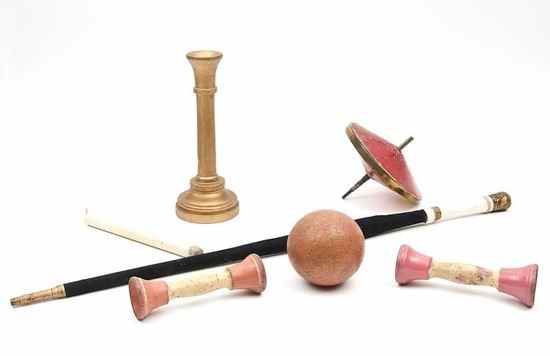 Appraisal: Juggling Props comprising Gintaro's Amazing Spinning Top a wooden candle