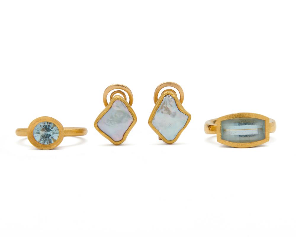 Appraisal: Two K Gold and Aquamarine Rings and K Gold and