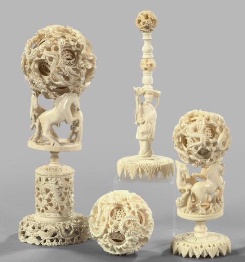 Appraisal: Group of Four Carved Bone Spheres consisting of a good