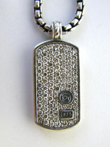 Appraisal: David Yurman sterling silver diamond Dog Tag pendant with silver