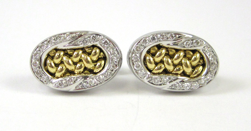 Appraisal: PAIR OF DIAMOND AND EIGHTEEN KARAT GOLD EARRINGS each k