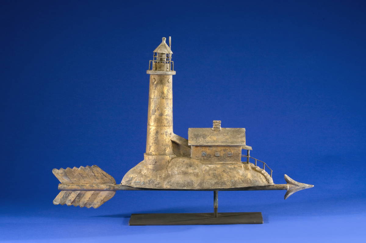 Appraisal: RARE CAST AND MOLDED COPPER AND ZINC LIGHTHOUSE WEATHERVANE IN