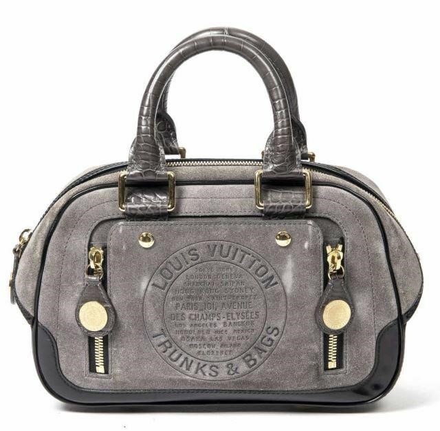 Appraisal: Louis Vuitton Havane Stamped Trunk bowler bag in grey suede