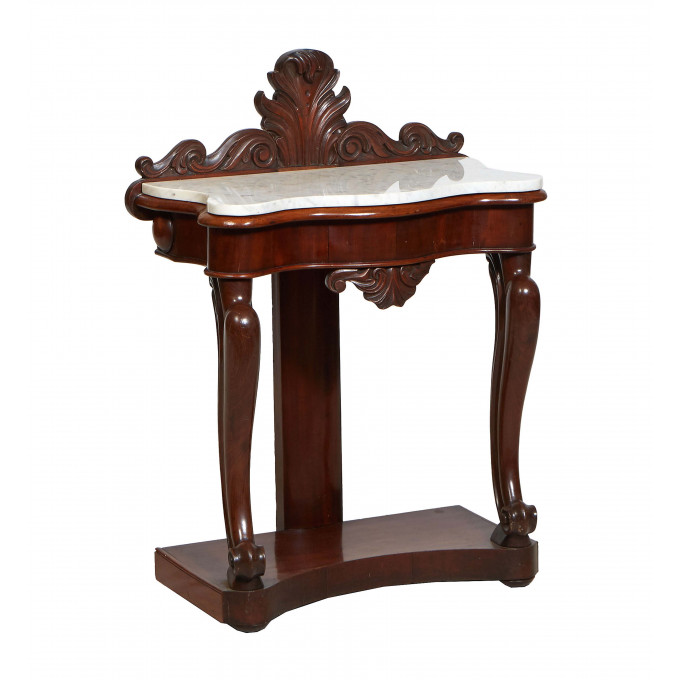 Appraisal: Diminutive American Carved Mahogany Pier Table late th c with