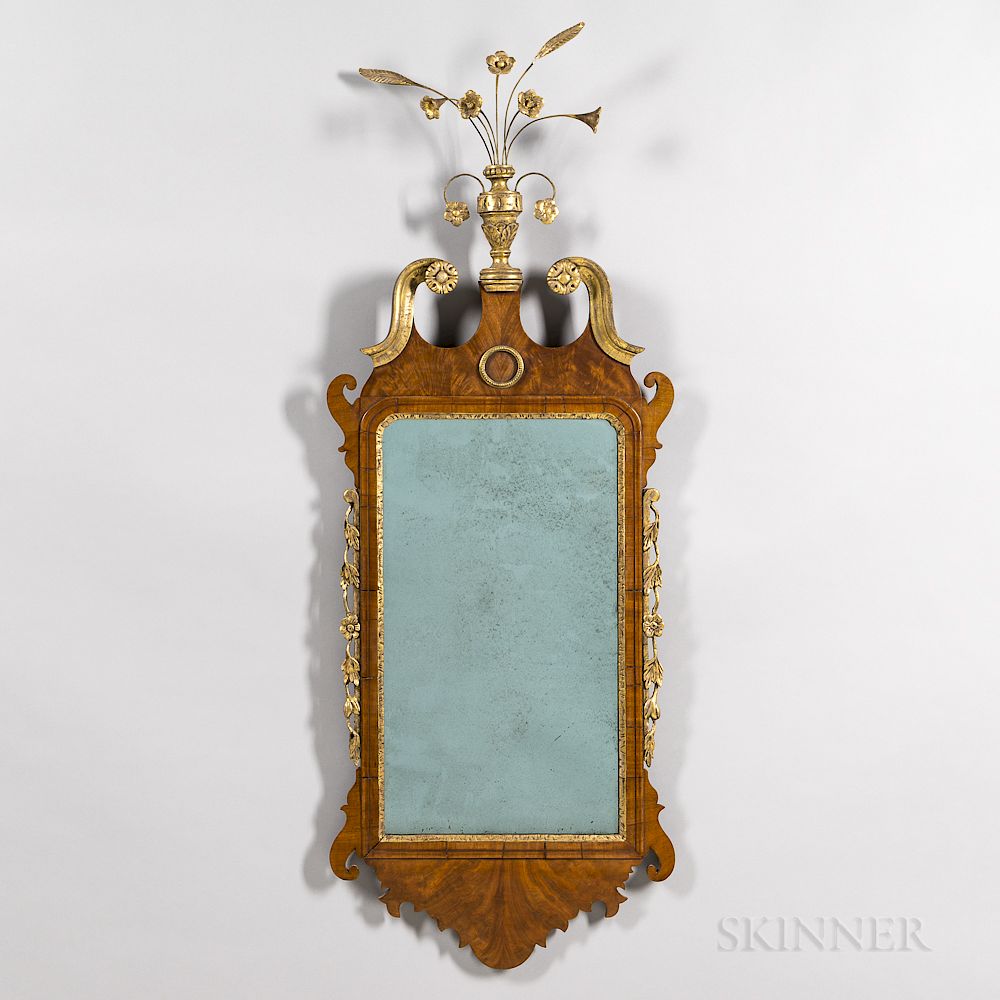 Appraisal: Chippendale Mahogany Veneer and Parcel-gilt Mirror Chippendale Mahogany Veneer and