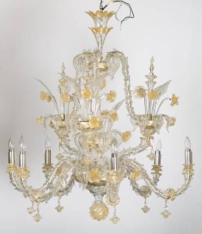 Appraisal: Clear and gold Murano glass chandelier w bobeches A clear