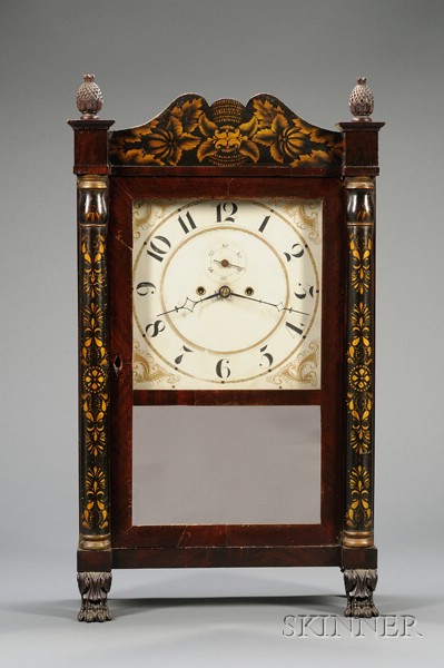 Appraisal: Mahogany Stenciled Column and Splat Shelf Clock by Spencer Hotchkiss