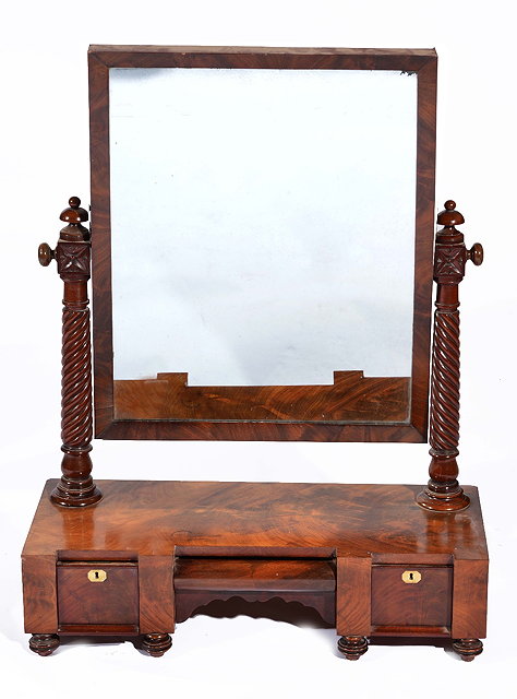 Appraisal: Victorian mahogany swing toilet mirrorwith barley-twist supports three drawers to