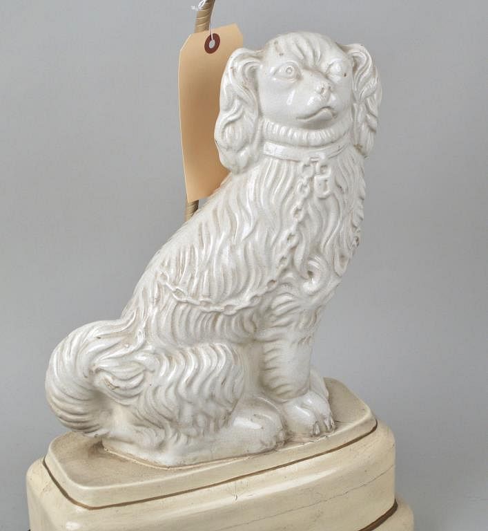 Appraisal: Staffordshire Spaniel Figure As Lamp King Charles Cavalier Spaniel high