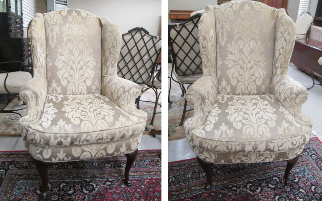 Appraisal: A PAIR OF QUEEN ANNE STYLE WINGBACK ARMCHAIRS Castellano Custom