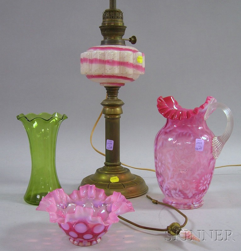 Appraisal: Art Glass Table Lamp and Three Pieces of Art Glass