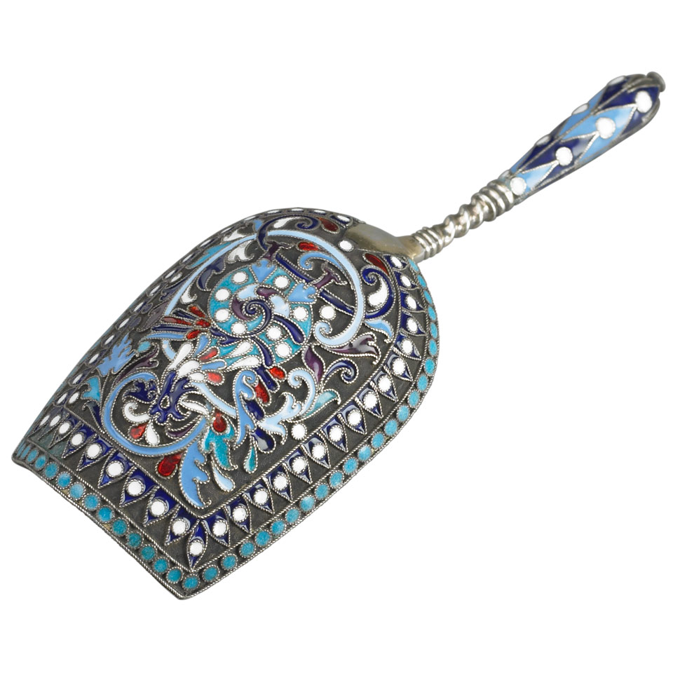 Appraisal: Russian Silver and Cloisonn Enamel Sugar Scoop Gustav Klingert Moscow