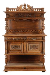 Appraisal: Belgian Carved Oak Buffet Deux Corps Belgian early th century