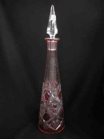 Appraisal: Cranberry Cut-to-Clear Tall Decanter brilliant period '' tall excellent