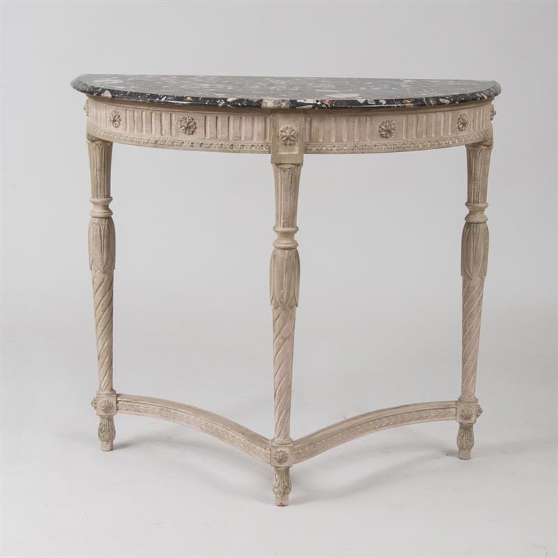 Appraisal: Louis XVI Style D-Shaped Painted Console with Marble Top x