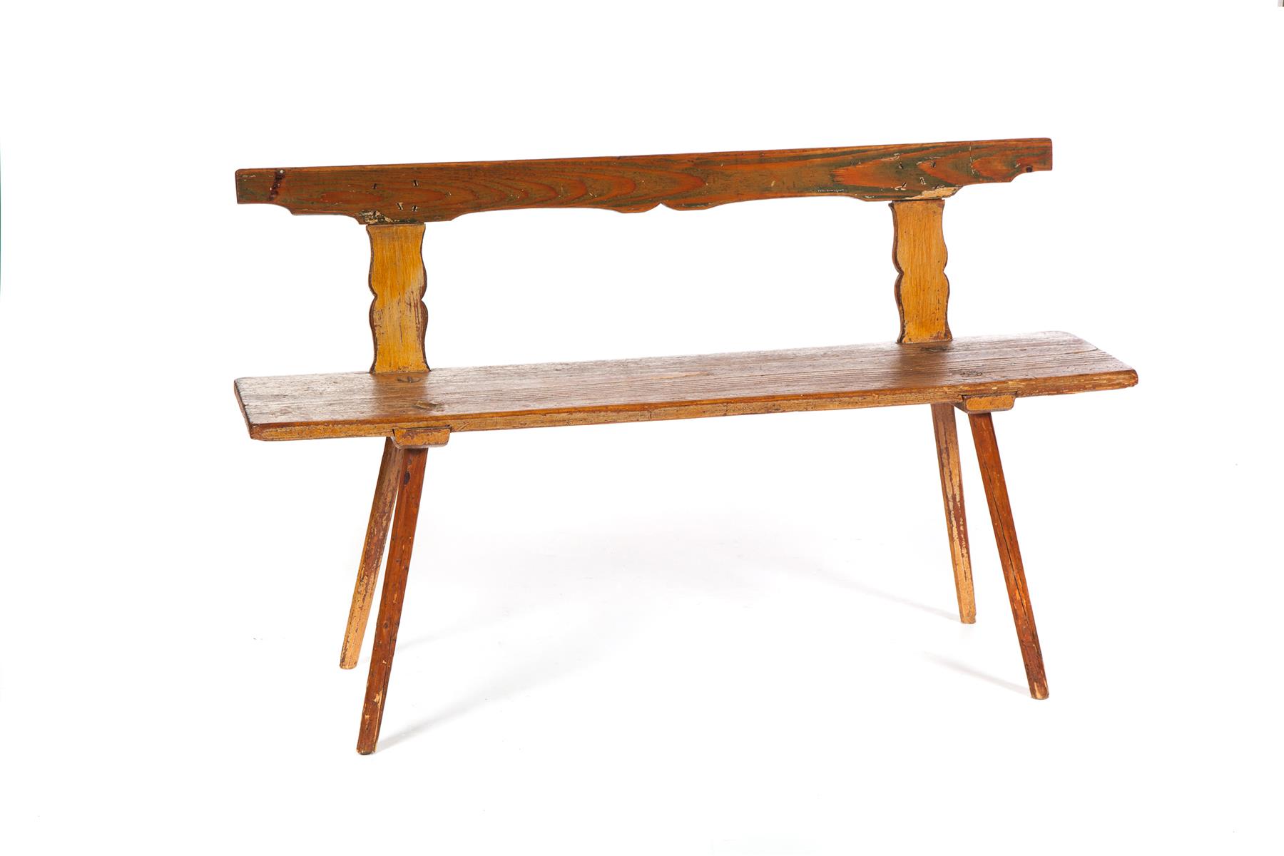 Appraisal: MORAVIAN-STYLE BENCH WITH BACK American nd half- th century pine