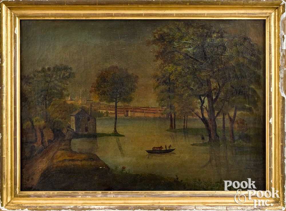 Appraisal: Upper Ferry Landing Society Hill Philadelphia Oil on canvas view