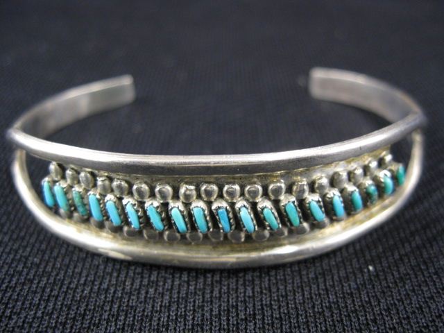 Appraisal: Indian Turquoise Sterling Bracelet cuff style Zuni pettipoint