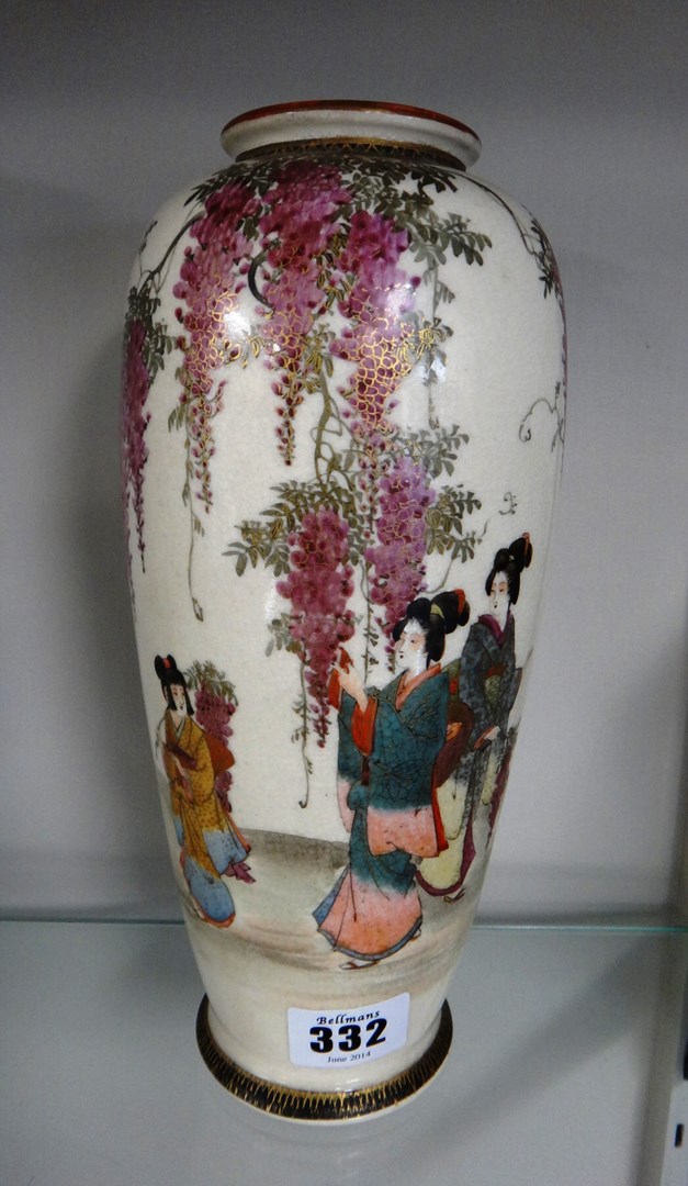 Appraisal: A Japanese Satsuma vase early th century of slender ovoid