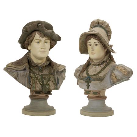 Appraisal: Pair of Continental Painted Ceramic Busts Estimate -