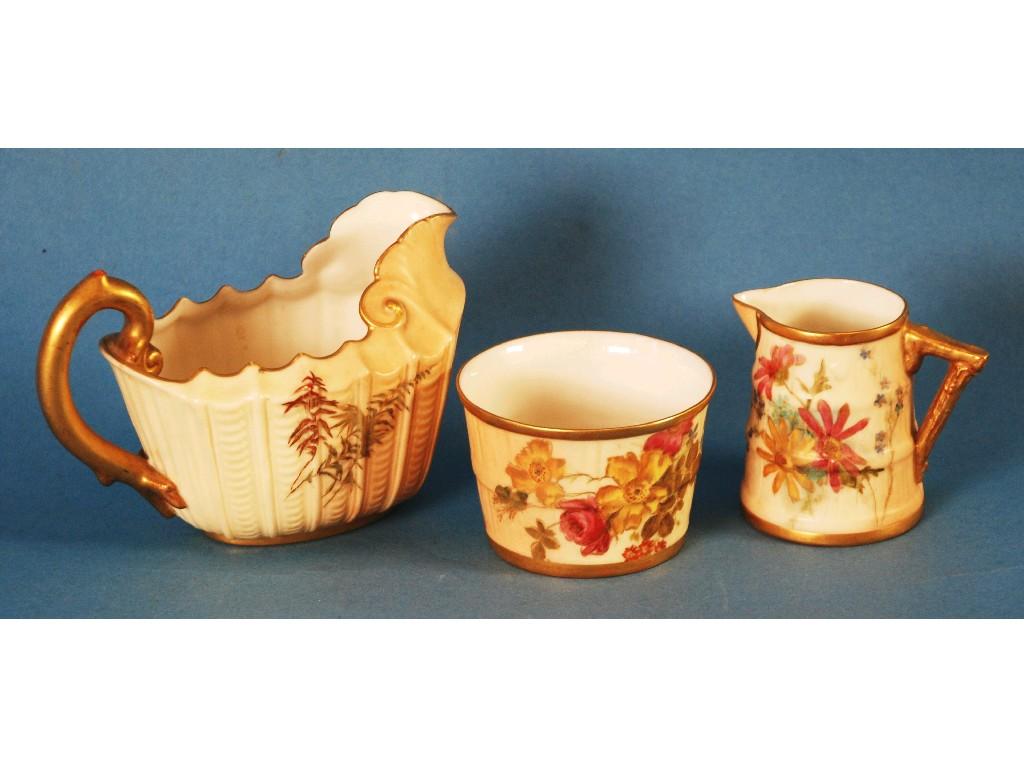 Appraisal: THREE PIECES OF LATE VICTORIAN HAND PAINTED ROYAL WORCESTER BLUSH