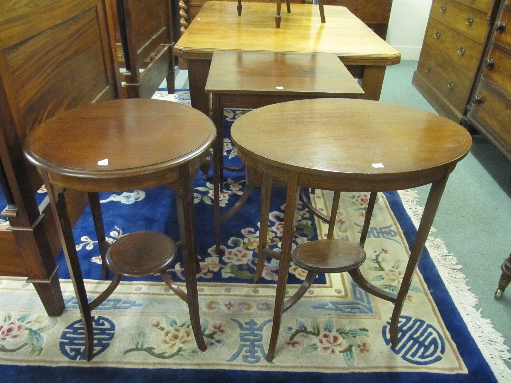 Appraisal: Three Edwardian mahogany inlaid occasional tables