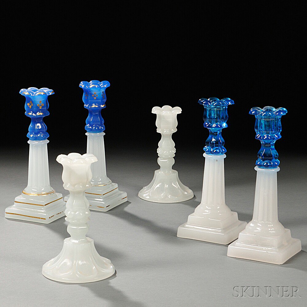 Appraisal: Three Pairs of Clambroth Pressed Glass Candlesticks probably mid to