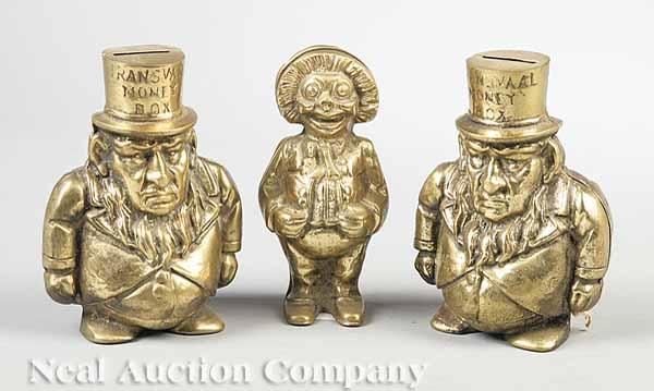 Appraisal: Three English Brass Figural Banks two in the form of