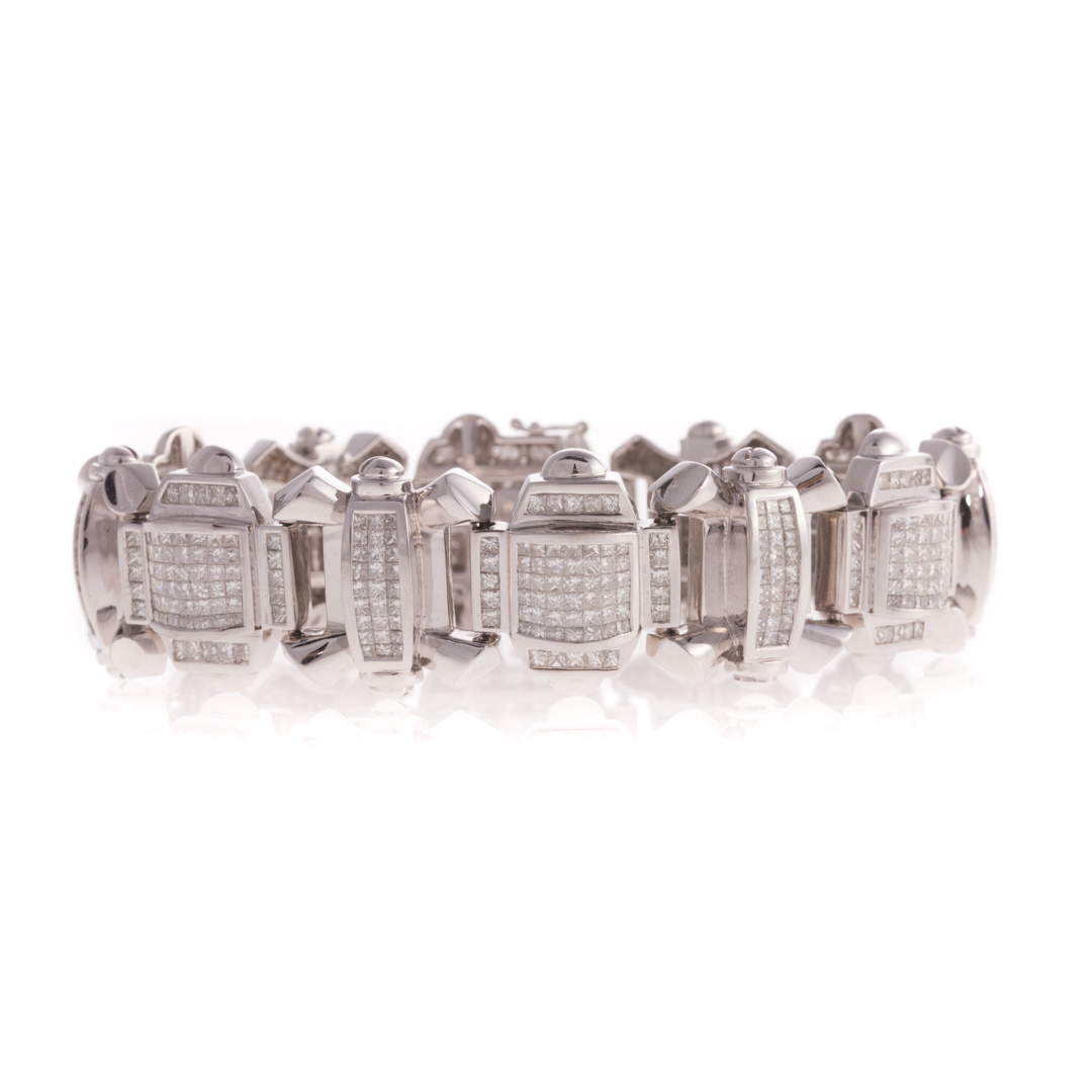 Appraisal: A Gent's K White Gold Geometric Diamond Bracelet K white