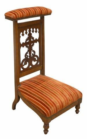 Appraisal: French fruitwood prie-dieu prayer chair th c padded top rail