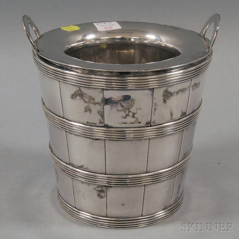 Appraisal: Three-piece Silver-plated Bucket-form Champagne Cooler partial initial mark to base