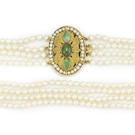 Appraisal: Four Strand Freshwater Pearl Necklace with Gold Jade and Cultured